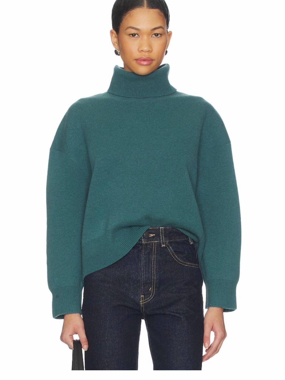 Free People Teal Turtleneck Boxy Sweater Lambswool